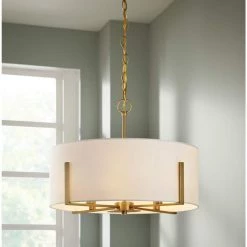 Home Decorators Collection Manhattan 4-Light Aged Brass Chandelier with Cream Colored Drum Shade -Home Decorators Soldes aged brass home decorators collection chandeliers hd 1537 i e1 1000