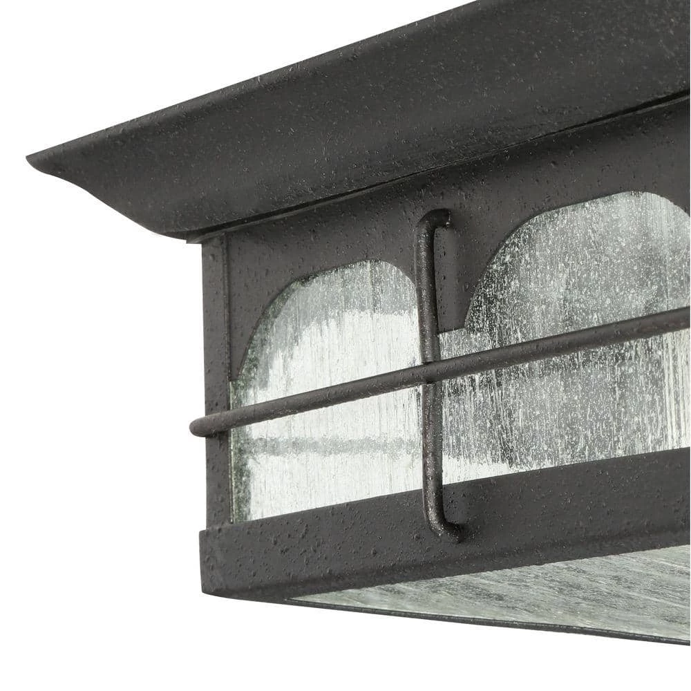 Home Decorators Collection Brimfield 11 in. Aged Iron 2 Light Outdoor Ceiling Flush Mount Light with Clear Seedy Glass Shade 5 Home Decorators Collection Brimfield 11 in. Aged Iron 2 Light Outdoor Ceiling Flush Mount Light with Clear Seedy Glass Shade - Image 3