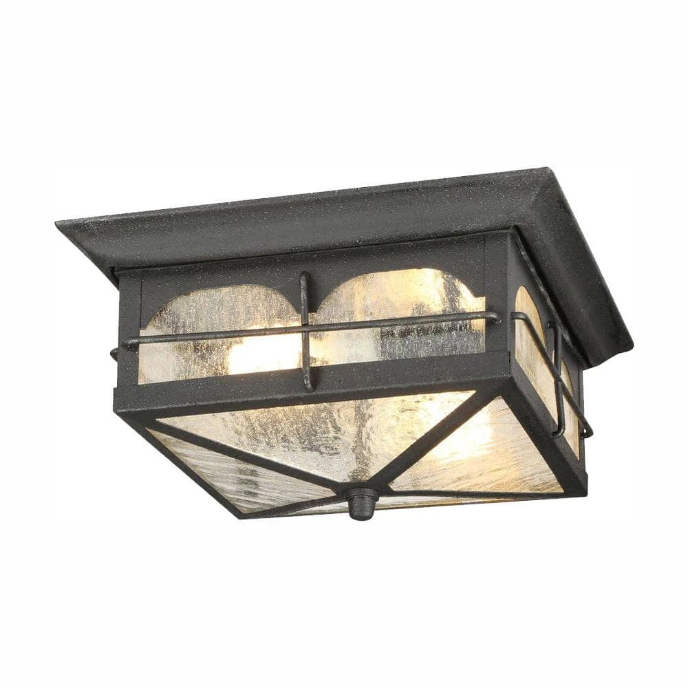 Home Decorators Collection Brimfield 11 in. Aged Iron 2 Light Outdoor Ceiling Flush Mount Light with Clear Seedy Glass Shade 3 Home Decorators Collection Brimfield 11 in. Aged Iron 2 Light Outdoor Ceiling Flush Mount Light with Clear Seedy Glass Shade
