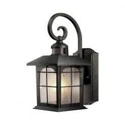 Home Decorators Collection Brimfield 14.2 in. Aged Iron 1 Light Outdoor Wall Lantern with Clear Seedy Glass Shade and 220 Motion Sensing