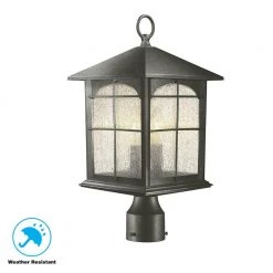 Home Decorators Collection Brimfield 18 in. Aged Iron 3-Light Outdoor Post Lamp with Clear Seedy Glass Shade -Home Decorators Soldes aged iron home decorators collection post lanterns y37031a 151 66 1000