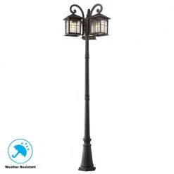 Home Decorators Collection Brimfield 88.5 in. Aged Iron 3-Head, 3-Light Outdoor Post Lamp with Clear Seedy Glass Shade -Home Decorators Soldes aged iron home decorators collection post light sets hb7019a 292 4f 1000