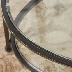 Home Decorators Collection Bella 46 in. Antique Bronze/Clear Large Oval Glass Coffee Table with Shelf -Home Decorators Soldes antique bronze home decorators collection coffee tables v183102xxb np a0 1000