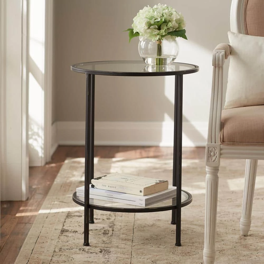 Home Decorators Collection Bella Round Antique Bronze Metal and Glass Accent Table (18 in. W x 24 in. H) 5 Home Decorators Collection Bella Round Antique Bronze Metal and Glass Accent Table (18 in. W x 24 in. H) - Image 3