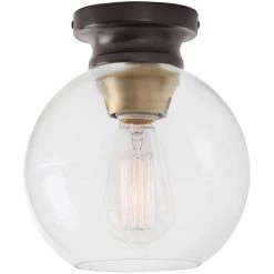 Home Decorators Collection Evelyn 8 in. 1-Light Modern Industrial Bronze Flush Mount Ceiling Light with Clear Glass Shade