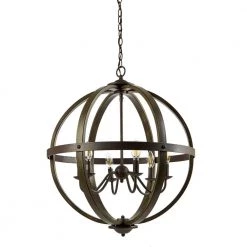 Home Decorators Collection Keowee 24-1/4 in. 6-Light Artisan Iron Farmhouse Orb Chandelier with Coastal Antique White Wood Accents -Home Decorators Soldes artisan iron elm wood home decorators collection chandeliers 1004hdcaidi fa 1000