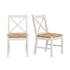 Home Decorators Collection Dorsey Ivory Wood Dining Chair with Cross Back and Rush Seat (Set of 2) (17.72 in. W x 35.43 in. H) -Home Decorators Soldes beige ivory home decorators collection dining chairs ch1902032 nivy 77 1000