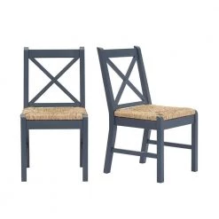 Home Decorators Collection Dorsey Midnight Blue Wood Dining Chair with Cross Back and Rush Seat (Set of 2) (17.72 in. W x 35.43 in. H) -Home Decorators Soldes beige midnight blue home decorators collection dining chairs ch1902032 nmid 77 1000