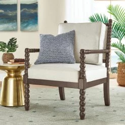 Home Decorators Collection Classic Wood Spindle Upholstered Accent Chair in Biscuit (28" W) -Home Decorators Soldes biscuit home decorators collection accent chairs kw 8700260 c3 1000