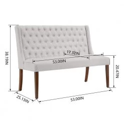 Home Decorators Collection Classic Upholstered Dining Accent Bench with Button Tufted Back and Walnut Accents (53" W) -Home Decorators Soldes biscuit home decorators collection bedroom benches 53 1f 1000