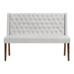 Home Decorators Collection Classic Upholstered Dining Accent Bench with Button Tufted Back and Walnut Accents (53" W)