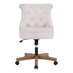 Home Decorators Collection Abbeyville Button-Tufted Upholstered Office Chair in Biscuit Beige with Adjustable Wood Base