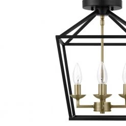 Home Decorators Collection Weyburn 16.5 in. 4-Light Black and Gold Lantern Farmhouse Semi-Flush Mount Kitchen Ceiling Light Fixture -Home Decorators Soldes black and gold home decorators collection flush mount lights c5596 bk gd a0 1000