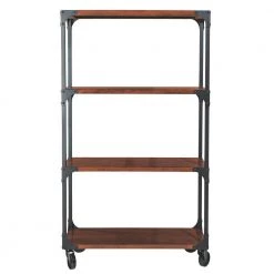 Home Decorators Collection 62.75 in. Black/Brown Metal 3-shelf Etagere Bookcase with Open Back