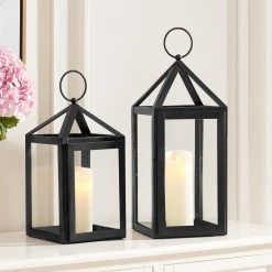 Home Decorators Collection Modern Black Metal Lantern Candle Holder - Hanging or Tabletop (Set of 2) -Home Decorators Soldes black home decorators collection candle holders dc14 9465ab 40 1000