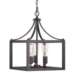 Home Decorators Collection Boswell Quarter 14 in. 3-Light Distressed Black Farmhouse Square Pendant Light