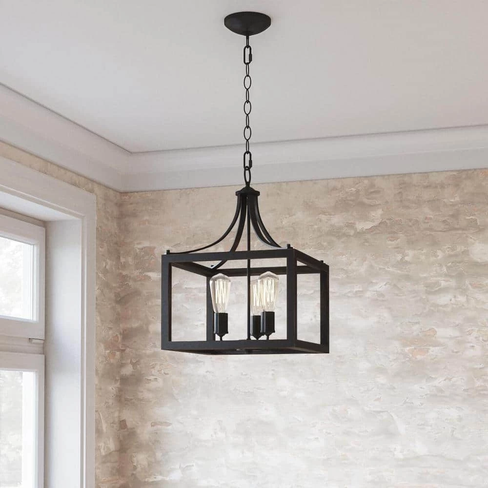 Home Decorators Collection Boswell Quarter 14 in. 3-Light Distressed Black Farmhouse Square Pendant Light 4 Home Decorators Collection Boswell Quarter 14 in. 3-Light Distressed Black Farmhouse Square Pendant Light - Image 2