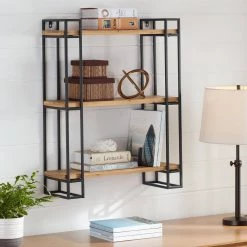 Home Decorators Collection 30 in. H x 24 in. W x 8 in. D Wood and Black Metal Wall-Mount Bookshelf -Home Decorators Soldes black home decorators collection decorative shelving yx9z1006 bs 40 1000