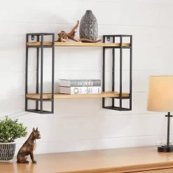 Home Decorators Collection 24 in. H x 24 in. W x 8 in. D Wood and Black Metal Wall-Mount Bookshelf -Home Decorators Soldes black home decorators collection decorative shelving yx9z1008 bs 40 1000
