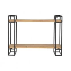 Home Decorators Collection 24 in. H x 24 in. W x 8 in. D Wood and Black Metal Wall-Mount Bookshelf