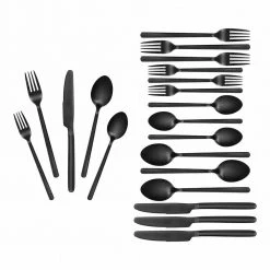 Home Decorators Collection Brenner 20-Piece Matte Black Finished Stainless Steel Flatware Set (Service for 4) -Home Decorators Soldes black home decorators collection flatware sets ks6612 20p mab 1d 1000
