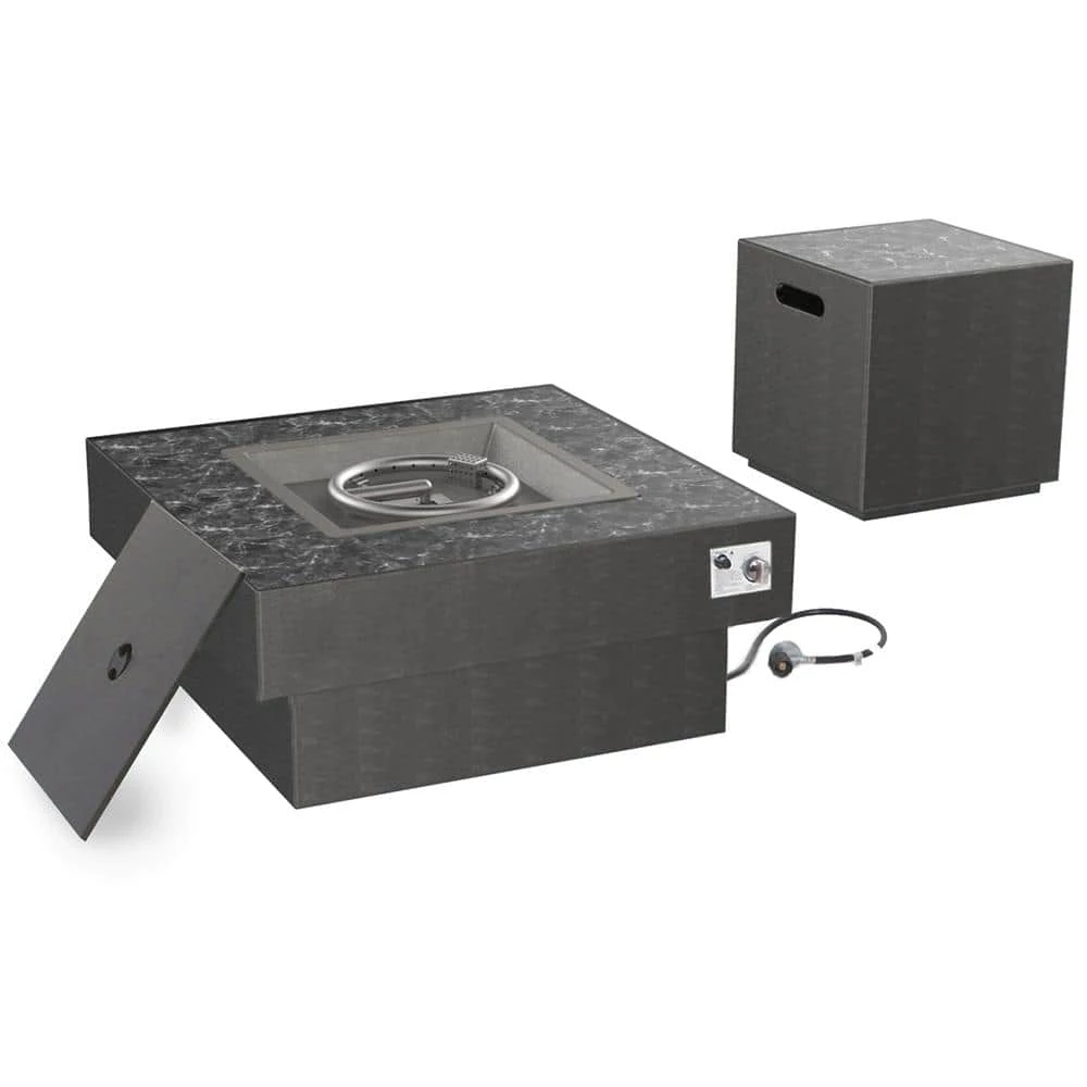 Home Decorators Collection Rutherford Marble 30 in. Steel Square Low Profile Gas Black Fire Pit with Tank Holder Box 1 (Fire Pit) 2 Home Decorators Collection Rutherford Marble 30 in. Steel Square Low Profile Gas Black Fire Pit with Tank Holder Box 1 (Fire Pit)
