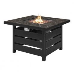 Home Decorators Collection Summerfield Black 39.5 in. x 25 in. Square Steel Black Marble-Look Tile Top LP Gas Fire Pit -Home Decorators Soldes black home decorators collection gas fire pits 2364fp 2 fa 1000