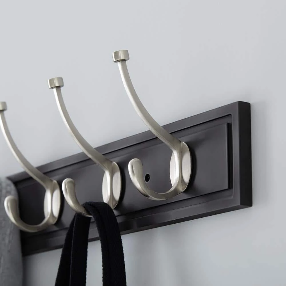 Home Decorators Collection 27 in. Black Rack with 5 Satin Nickel Hooks 5 Home Decorators Collection 27 in. Black Rack with 5 Satin Nickel Hooks - Image 3