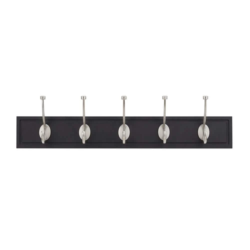 Home Decorators Collection 27 in. Black Rack with 5 Satin Nickel Hooks 3 Home Decorators Collection 27 in. Black Rack with 5 Satin Nickel Hooks