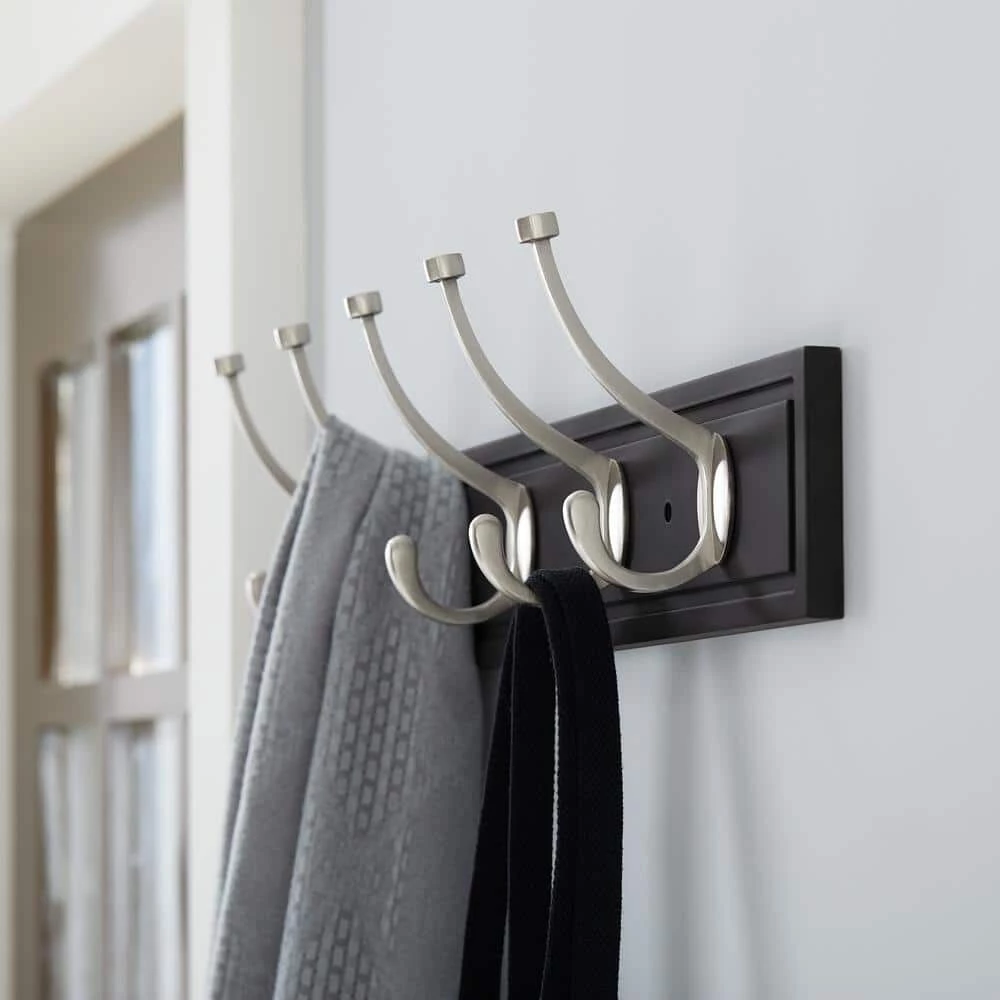 Home Decorators Collection 27 in. Black Rack with 5 Satin Nickel Hooks 6 Home Decorators Collection 27 in. Black Rack with 5 Satin Nickel Hooks - Image 4