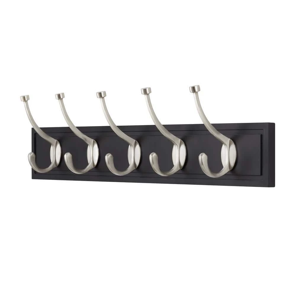 Home Decorators Collection 27 in. Black Rack with 5 Satin Nickel Hooks 4 Home Decorators Collection 27 in. Black Rack with 5 Satin Nickel Hooks - Image 2