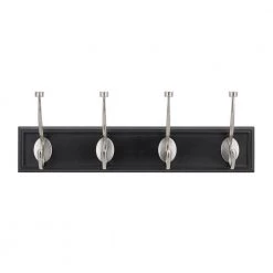 Home Decorators Collection 18 in. Black Snap Install Hook Rack with 4 Satin Nickel Pill Top Hooks