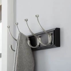 Home Decorators Collection 18 in. Black Snap Install Hook Rack with 4 Satin Nickel Pill Top Hooks -Home Decorators Soldes black home decorators collection hooks 63095 77 1000