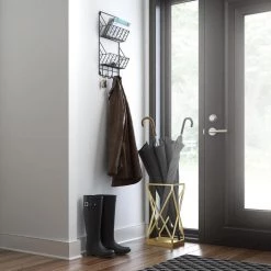 Home Decorators Collection 12 in. L Black Double Mail Basket Holder with Hooks -Home Decorators Soldes black home decorators collection hooks r43596h fb u a0 1000