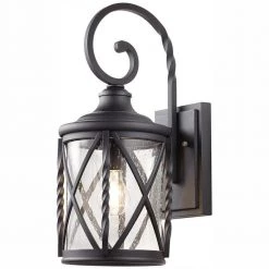 Home Decorators Collection Walcott Manor 8 in. One-Light Gilded Iron Industrial Outdoor Wall Lantern Sconce with Clear Seeded Glass