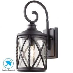 Home Decorators Collection Walcott Manor 8 in. One-Light Gilded Iron Industrial Outdoor Wall Lantern Sconce with Clear Seeded Glass -Home Decorators Soldes black home decorators collection outdoor sconces 7954hdcbldi 66 1000