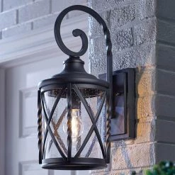 Home Decorators Collection Walcott Manor 8 in. One-Light Gilded Iron Industrial Outdoor Wall Lantern Sconce with Clear Seeded Glass -Home Decorators Soldes black home decorators collection outdoor sconces 7954hdcbldi a0 1000
