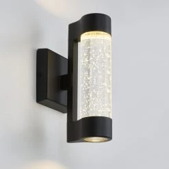 Home Decorators Collection Ansel Black Integrated LED Indoor/Outdoor Modern Garage Light Wall Lantern Sconce Light Fixture with Bubble Glass -Home Decorators Soldes black home decorators collection outdoor sconces amp105 hdcbl 1f 1000