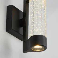 Home Decorators Collection Ansel Black Integrated LED Indoor/Outdoor Modern Garage Light Wall Lantern Sconce Light Fixture with Bubble Glass -Home Decorators Soldes black home decorators collection outdoor sconces amp105 hdcbl 44 1000
