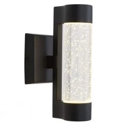 Home Decorators Collection Ansel Black Integrated LED Indoor/Outdoor Modern Garage Light Wall Lantern Sconce Light Fixture with Bubble Glass