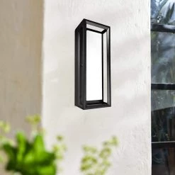 Home Decorators Collection Hubspace Modern 1-Light Black LED Outdoor Wall Lantern Sconce with Color Changing Light Output from 3000K-6000K (1-Pack) -Home Decorators Soldes black home decorators collection outdoor sconces g19226 1f 1000
