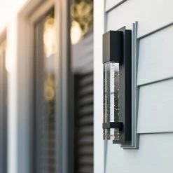 Home Decorators Collection 1-Light Black LED Integrated Outdoor Sconce Lantern Light with Seeded Glass -Home Decorators Soldes black home decorators collection outdoor sconces hdp98270 31 1000