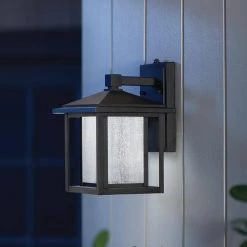 Home Decorators Collection Mauvo Canyon Collection Black Outdoor Seeded Glass Dusk to Dawn Wall Lantern Sconce -Home Decorators Soldes black home decorators collection outdoor sconces kb 06304 del e1 1000