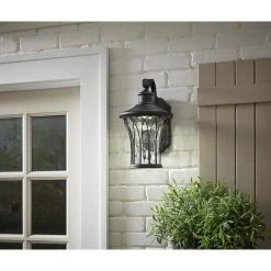 Home Decorators Collection Avia Falls Black Outdoor LED Dusk to Dawn Wall Lantern Sconce -Home Decorators Soldes black home decorators collection outdoor sconces led hd501bk med 4f 1000