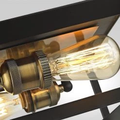 Home Decorators Collection Walden Forge 2-Light Black Frame Flush Mount Ceiling Light with Antique Brass Sockets -Home Decorators Soldes black with antique brass home decorators collection flush mount lights hd 1550 i 44 1000