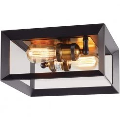 Home Decorators Collection Walden Forge 2-Light Black Frame Flush Mount Ceiling Light with Antique Brass Sockets -Home Decorators Soldes black with antique brass home decorators collection flush mount lights hd 1550 i c3 1000