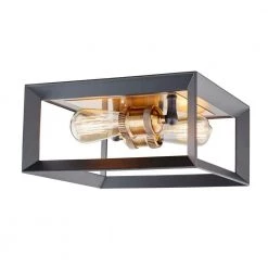 Home Decorators Collection Walden Forge 2-Light Black Frame Flush Mount Ceiling Light with Antique Brass Sockets -Home Decorators Soldes black with antique brass home decorators collection flush mount lights hd 1550 i fa 1000