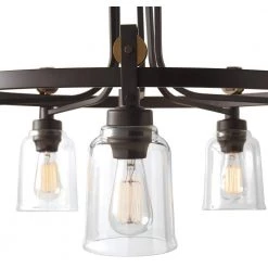 Home Decorators Collection Knollwood 30 in. 5-Light Blackened Bronze Industrial Round Chandelier with Brass Accents and Clear Glass Shades -Home Decorators Soldes blackened bronze home decorators collection chandeliers 7991hdcbbdi 1f 1000