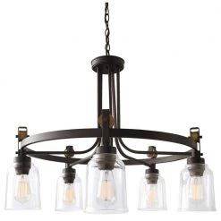 Home Decorators Collection Knollwood 30 in. 5-Light Blackened Bronze Industrial Round Chandelier with Brass Accents and Clear Glass Shades -Home Decorators Soldes blackened bronze home decorators collection chandeliers 7991hdcbbdi 44 1000