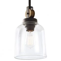 Home Decorators Collection Knollwood 7 in. 1-Light Blackened Bronze Industrial Mini Pendant Light with Vintage Brass Accents & Clear Glass Shade -Home Decorators Soldes blackened bronze home decorators collection pendant lights 7994hdcbbdi 1f 1000